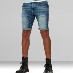 G-Star 3301 Slim Denim Shorts Light Blue Denim Roll-Up Shorts